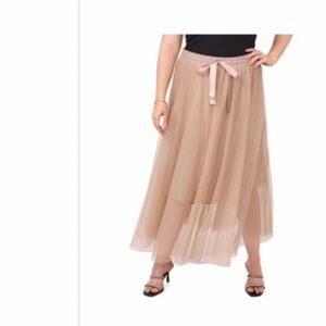 Vince Camuto Taupe Tulle Maxi Skirt with Satin Tie Plus Size 1X NWT